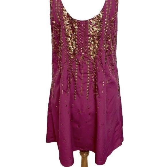 NEW Free People Ella Magenta Purple Embellished Slip Dress Medium M - Picture 1 of 8